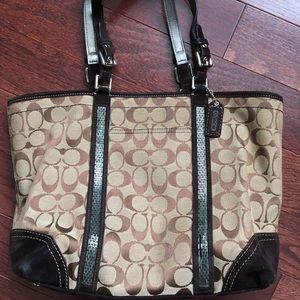 Coach signature print beaded tote
